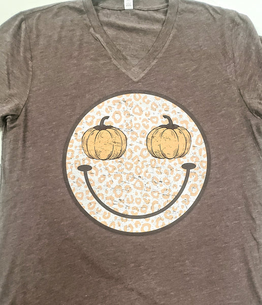 Grunge Pumpkin Smiley Face Vneck