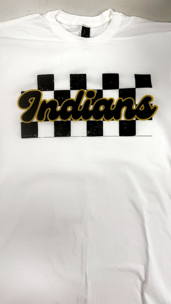 Indians Distressed Black and White Check Tee