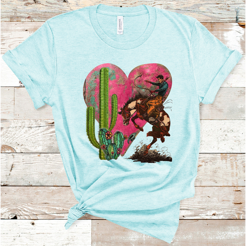 Cowboy Valentine on Ice Blue Crew Neck (Fits True to Size)