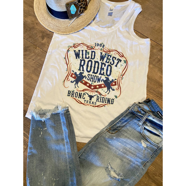 Wild West Rodeo on White RacerBack Tank