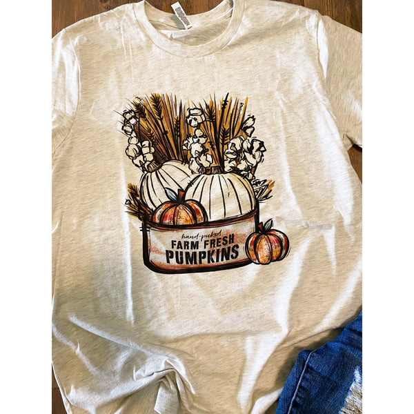 Cotton Farm Fresh Pumpkins on Oatmeal Crewneck (Fits True to Size)